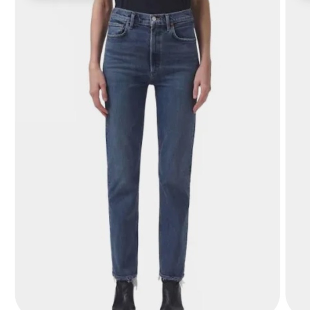 AGOLDE High Rise medium wash Stovepipe Jeans raw hem